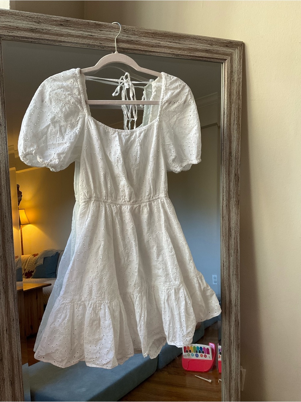 & Other Stories White Eyelet Mini Dress with Puff Sleeves